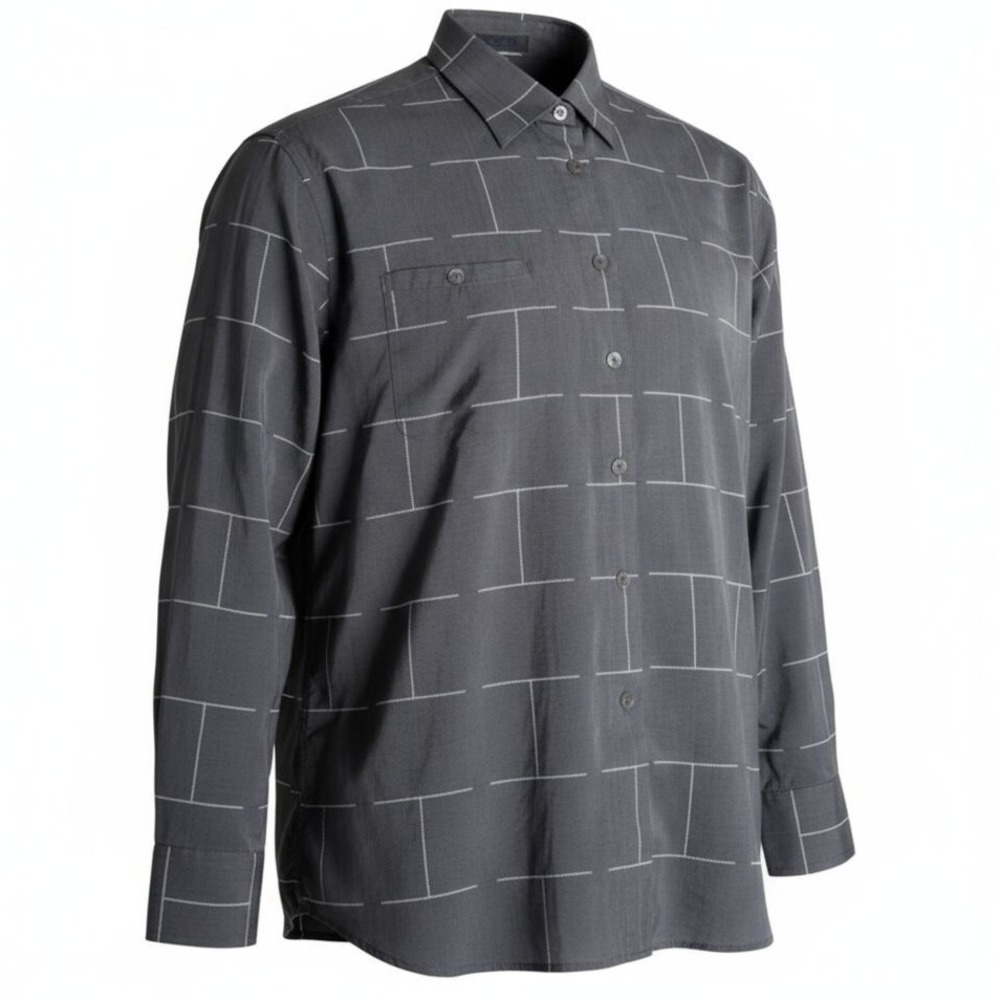 Vintage Messori Made in Italy Men's Large Gray Grid Button Down Shirt Y2K 90s‎